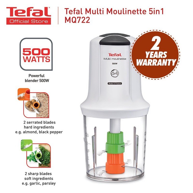 Tefal 5 in 1 4 Blades 500W Portable Chopper & Blender Mini Jar Juice Heavy Duty Mesin Alat Pengisar Serbaguna Makanan