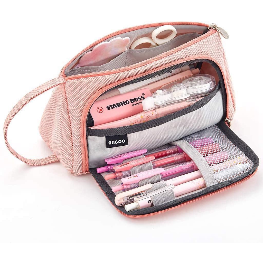 Big Capacity Pencil Case 3 Compartments Canvas Bag Multifunctional Marker Pen Pouch Holder Office College School Durable Portable Large Storage Bag for Kids Teens Student Adults 