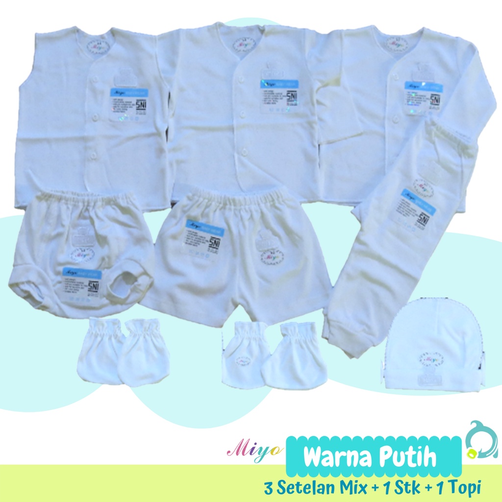 MIYO MIYO | FLUFFY 3 Mixed Sets (Long + Short + Kuntung) White | Newborn Size Color | 3-6 Months (1 Package)