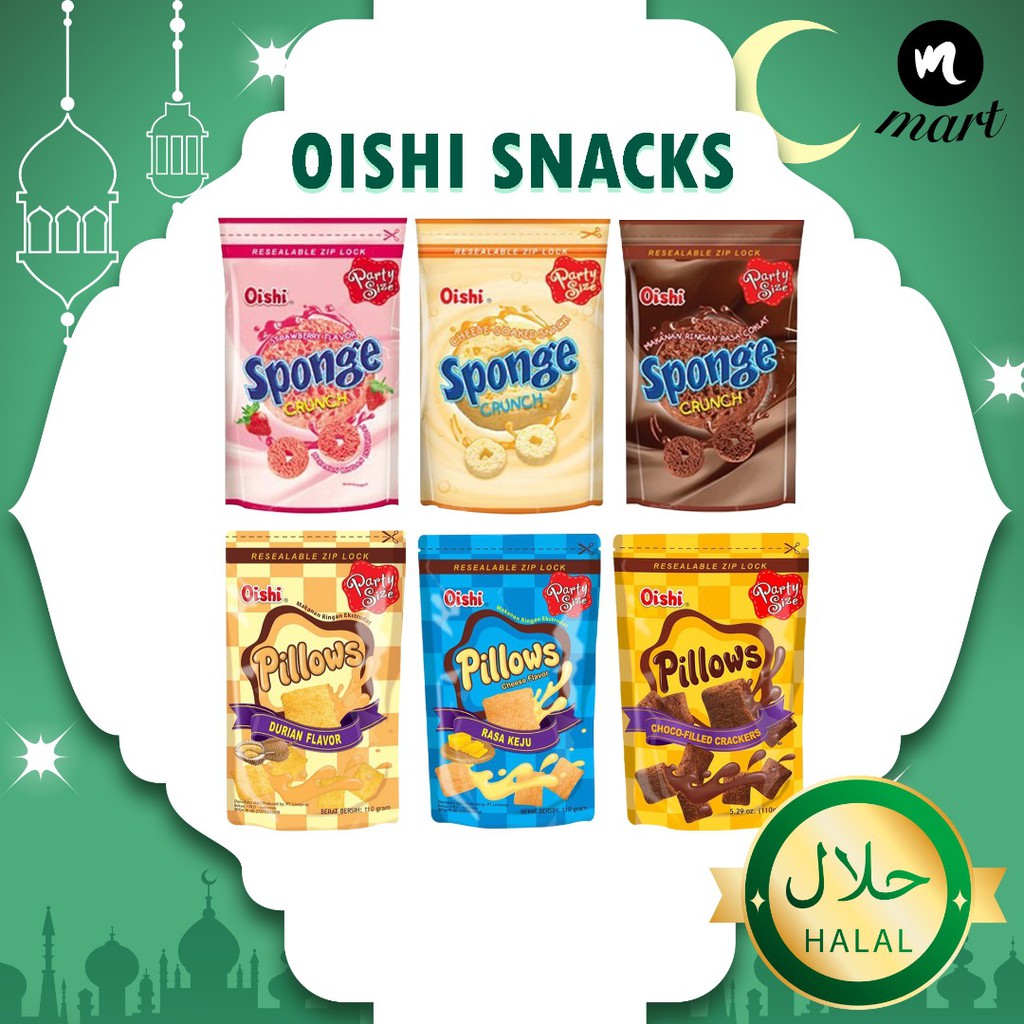 HALAL Oishi Chocolate Snacks Pillows Cream Filled / Sponge Crunch ...