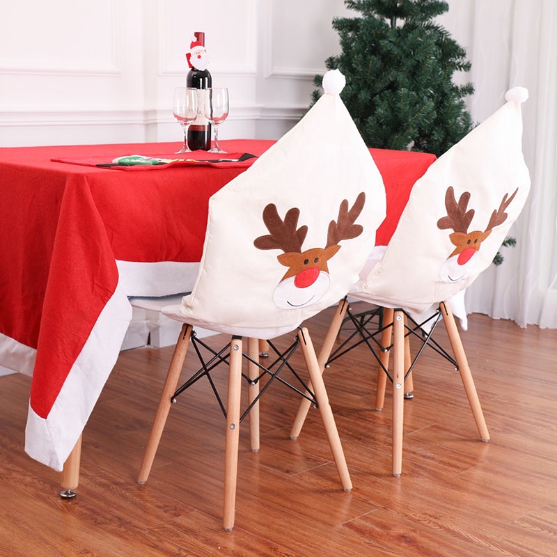 Tenrany Home 6 Pcs Christmas Chair Back Covers Red Santa Claus Hat Seat Slipcovers for Christmas Dinner Party Decoration Ornament 