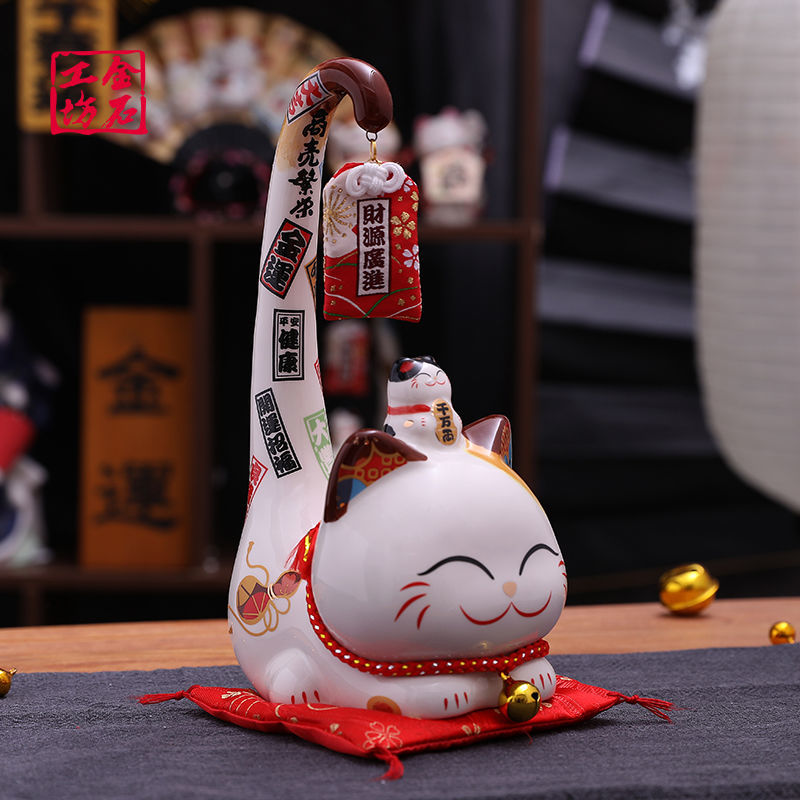 金石工坊招财猫小摆件日式小号陶瓷发财猫可爱桌面办公室小招才猫 