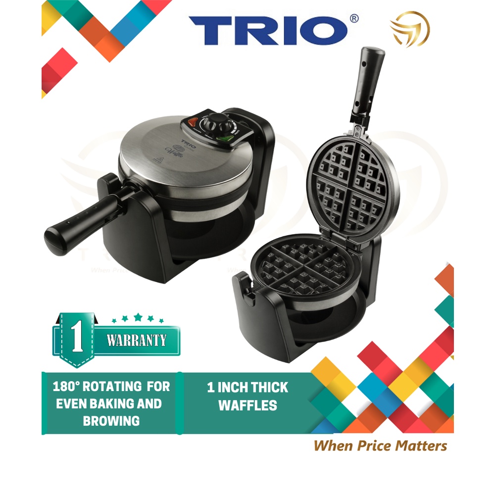 Trio 180 Degree Rotating Waffle Maker With Non-Stick Plate Coating TWM-85 TWM85