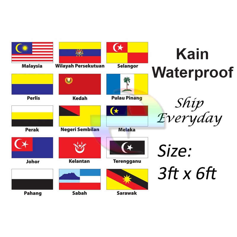 (Kain Waterproof) 3x6ft Bendera Malaysia Negeri State Flag *Ready Stock ...