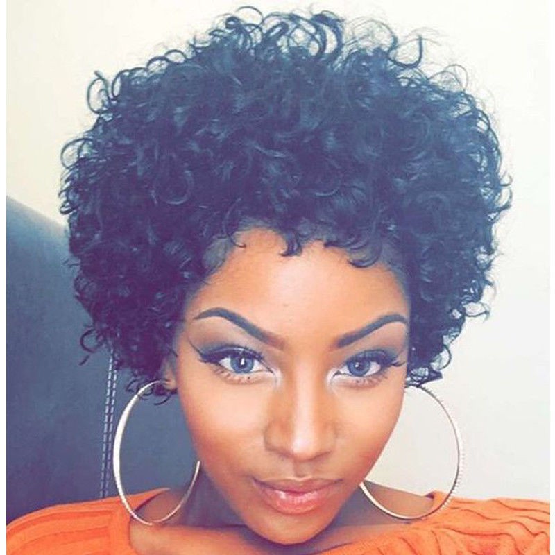 Synthetic Short Afro Curly Black Wig Pixie Cut Wig Natural Looking Wig For Women