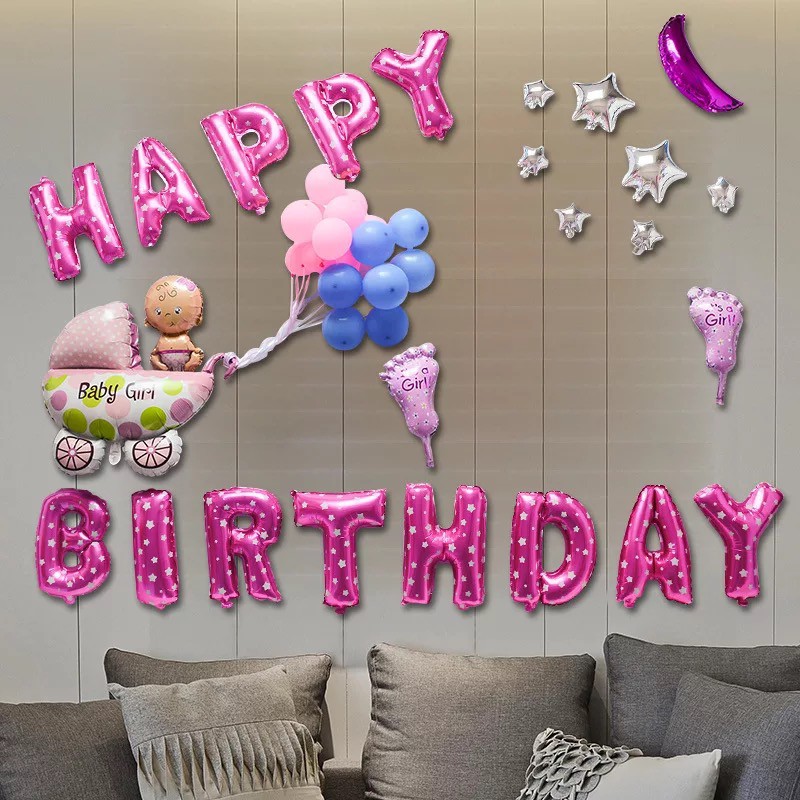 Pink Baby Boy Girl First Birthday Happy 100 Days Full Moon Party Balloon Newborn Baby Set