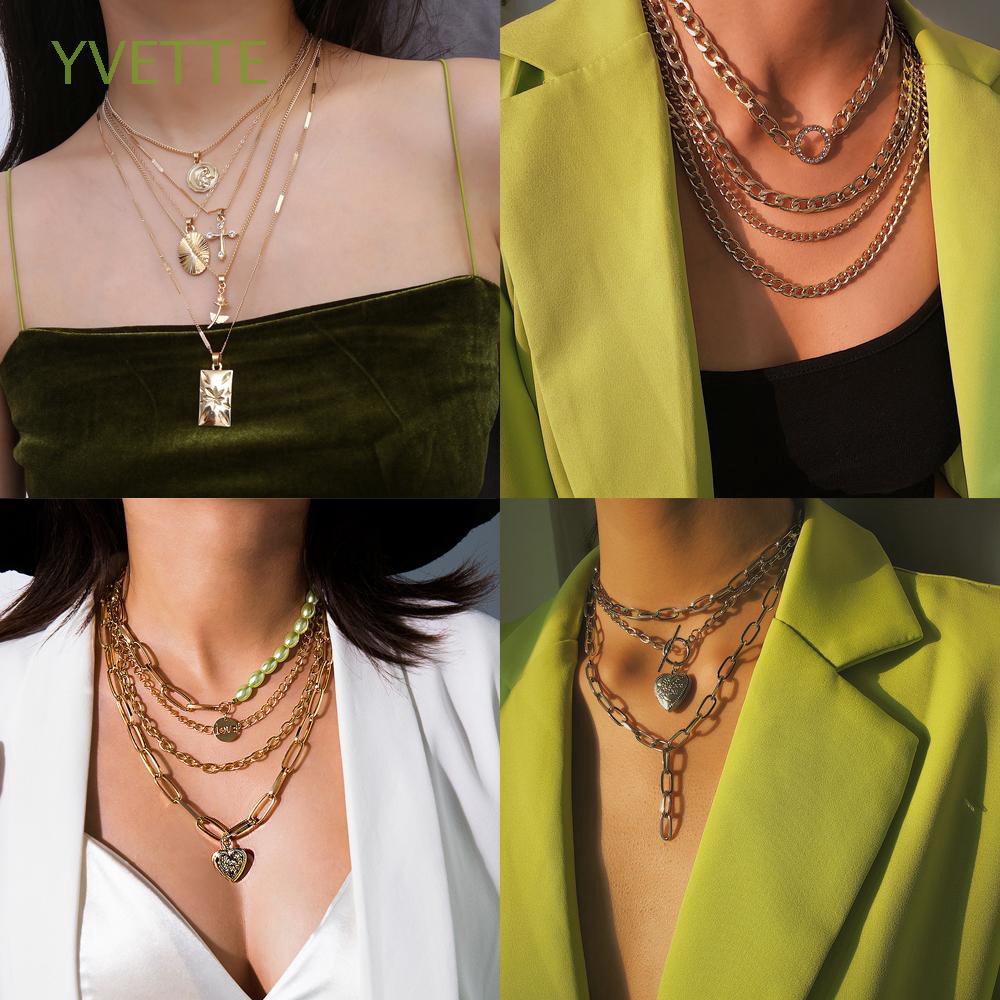 Party Heart Pendant Multi-Layer Necklace Gold Jewelry Diamond Ladies Women/'s HY