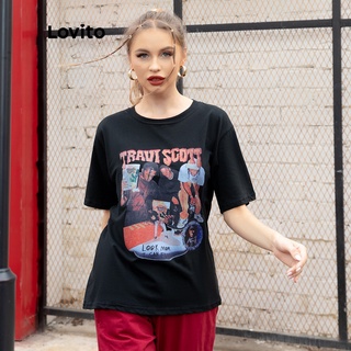 Image of Lovito Oversized T-shirt Men Women Vintage Hiphop Loose Tops Unisex Summer Skatedboard baju T Shirt Perempuan Korean Style L00241(Black)