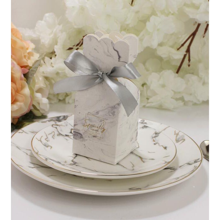 100pc Grey Marble Flower Vase Ribbon Wedding Favor Box Baby Shower