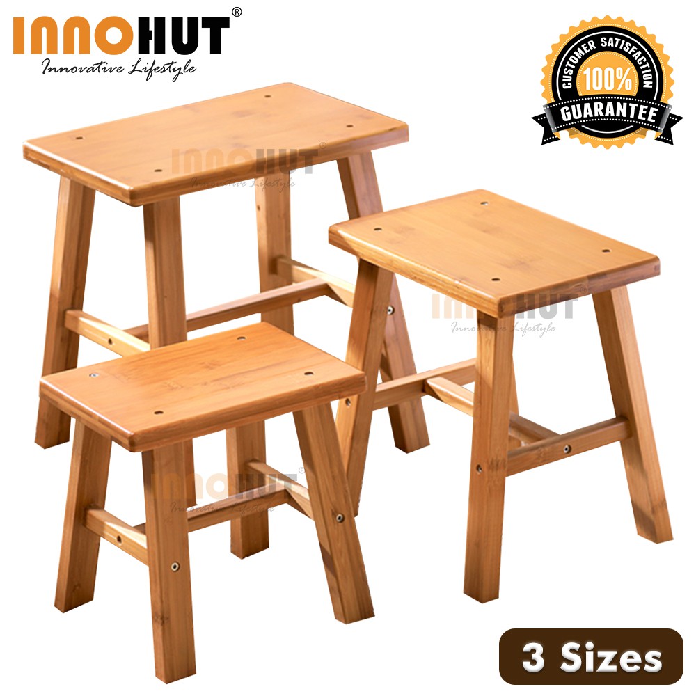 Innohut Strong Load Bearing Multifunctional Bamboo Stool Seat Saves Space Mini Chair Kerusi Kayu Kerusi Mini