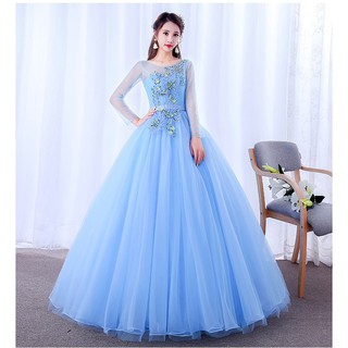 Xs 3xl Sky Blue Floral Long Sleeve Muslim Ballroom Bridal Dinner