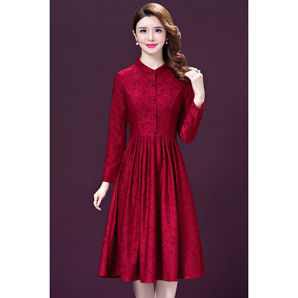40 Years Old 50 Red Dress Women Spring Wedding Dress Middle Aged