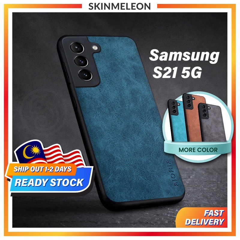 SKINMELEON Samsung S21 Case 5G Phone Casing Camera Protective Luxury Smooth Pattern PU Leather TPU Cover Phone Case