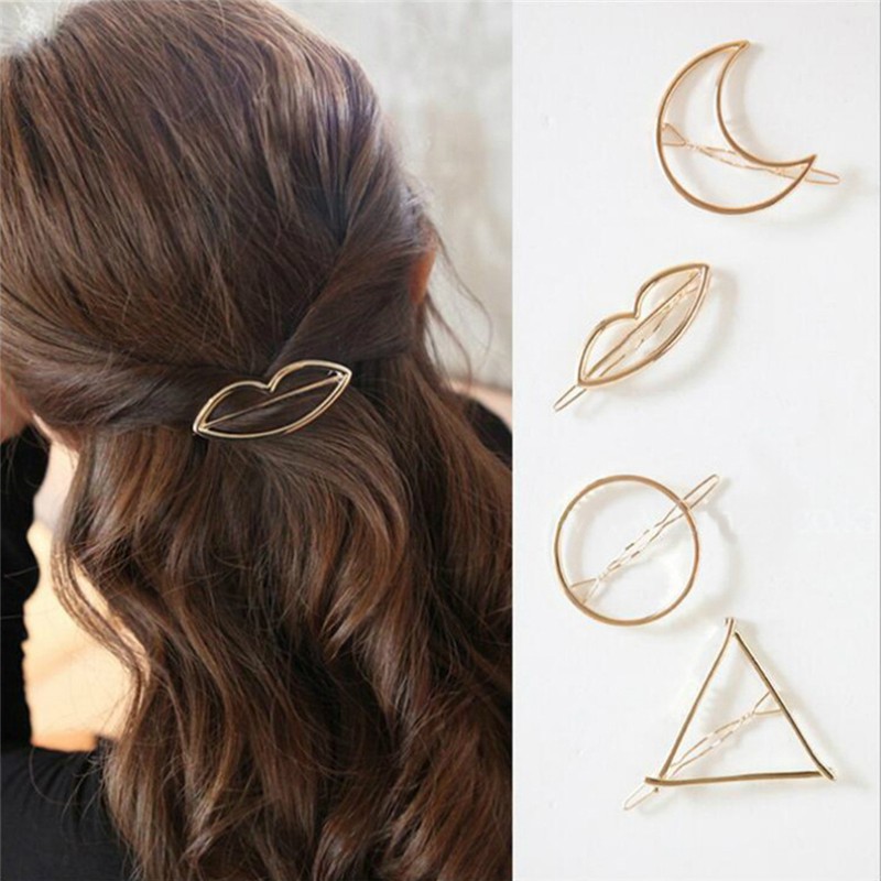 The Latest Tide Hairpins Triangle Moon Hair Pin Jewelry Lip Round