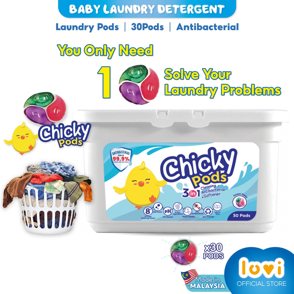 Sabun Baju Baby Antibacterial 3in1 CHICKY PODS 3 In 1 Laundry Pods