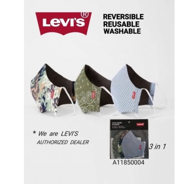 Original Levi's Reusable Reversible Printed Face Mask Unisex (3pack)  A11850004 With Filter Pocket | Shopee Malaysia