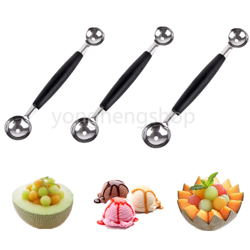 Stainless Steal Double Melon Ball Scoop Fruit Spoon Ice Cream Scooper