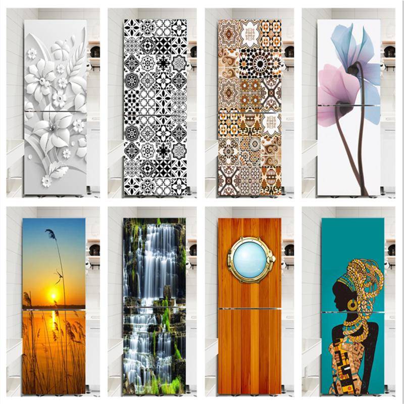 Pattern Fridge Sticker Art Scenery Girls Refrigerator Door Wrap Kitchen Wallpaper Accessories Modern Custom Size Wall St