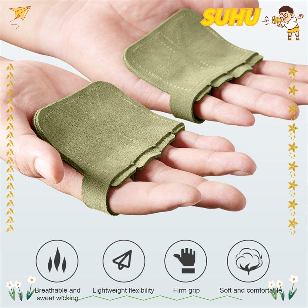 SUHU 1Pair Cowhide Leather Weight Lifting Gloves Fitness Gym Glove Palm Pad Training Half Finger Anti-slip Protection Hand Grips Sports Accessories/Multicolor