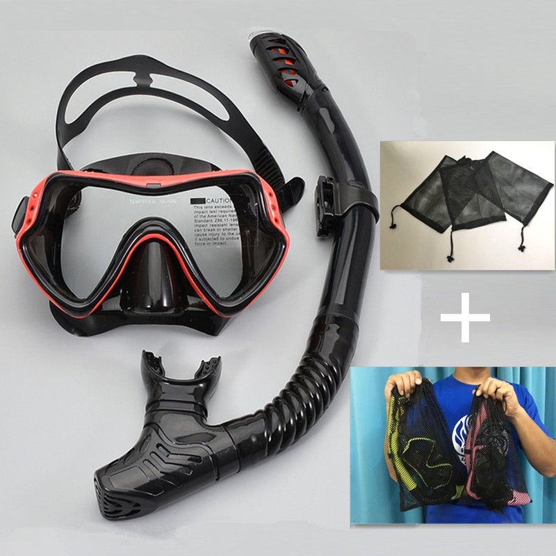 Adult Dry Snorkel Set Free Breathing Scuba Mask and Snorkel Gear with Carrying BagScuba Diving Anti Leak Mask and Snorkel Sets for Adult Fog-Resistant Panoramic Wide View Tempered Glass Diving Mask 