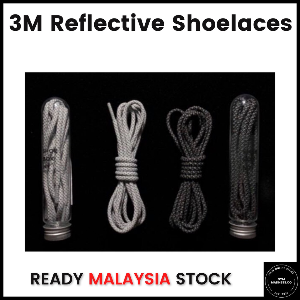 【120CM】3M Full Reflective Round Shoe Lace Rope Laces Shoelace Replacement Sneakers Tali Kasut