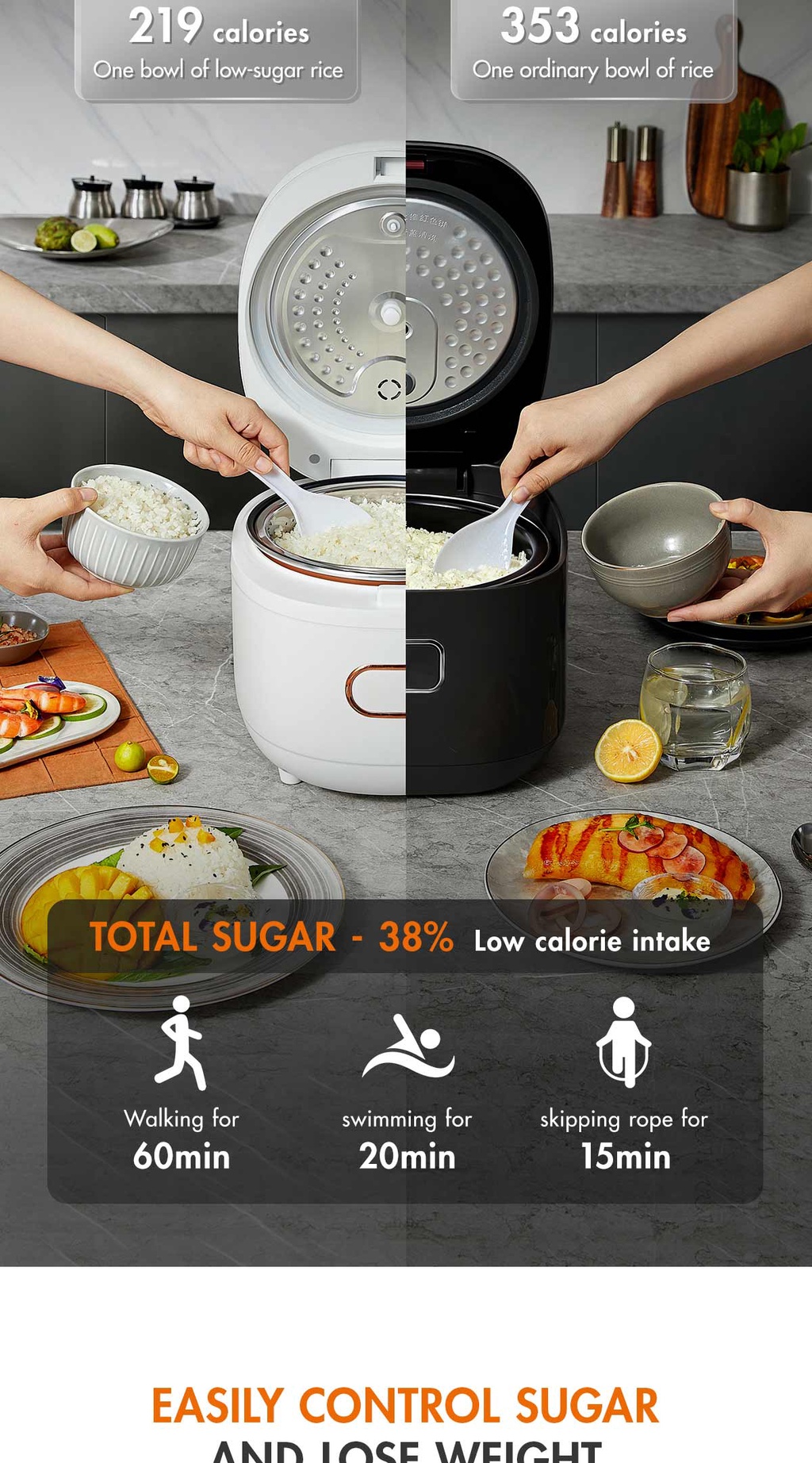 Gaabor 5L Low Sugar Rice Cooker 3 Layers Sugar Filtration Soft Grain Core Smart Screen Display