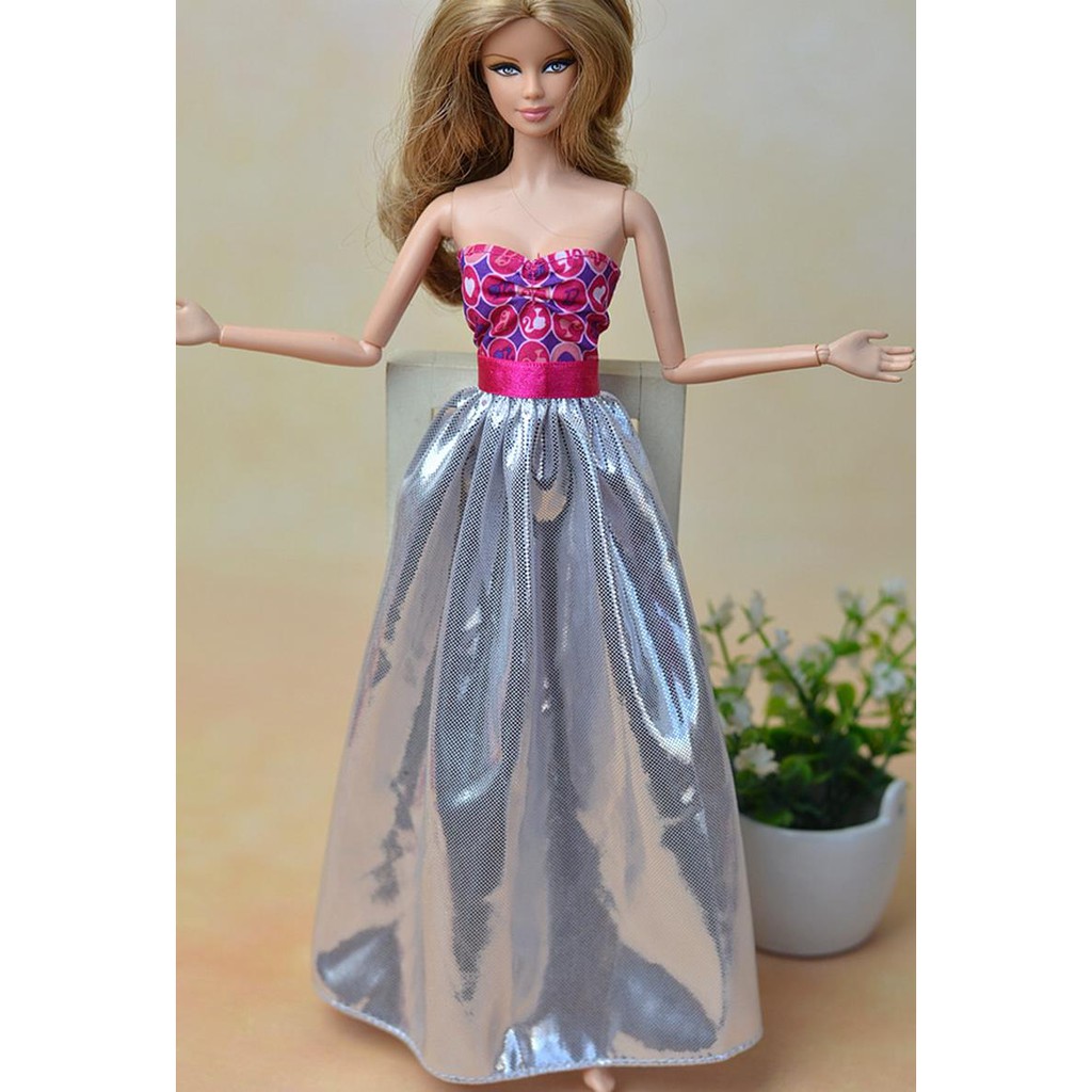 Pink Silver Sexy Off Shoulder Dress For Barbie Doll Princess Dress Clothes Toy Shopee Malaysia 