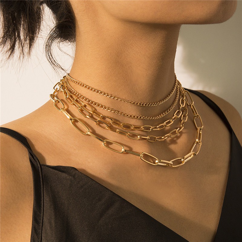 Punk Gold Chain Necklace Women Multi Layer Curb Chain Hiphop Necklace Thick Chain Choker Statement Necklaces Jewelry Shopee Malaysia