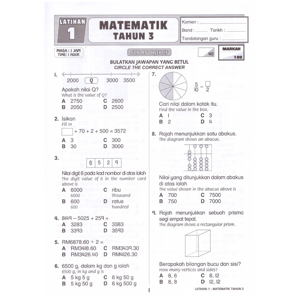 Soalan Penyelesaian Masalah Matematik Tahun 3