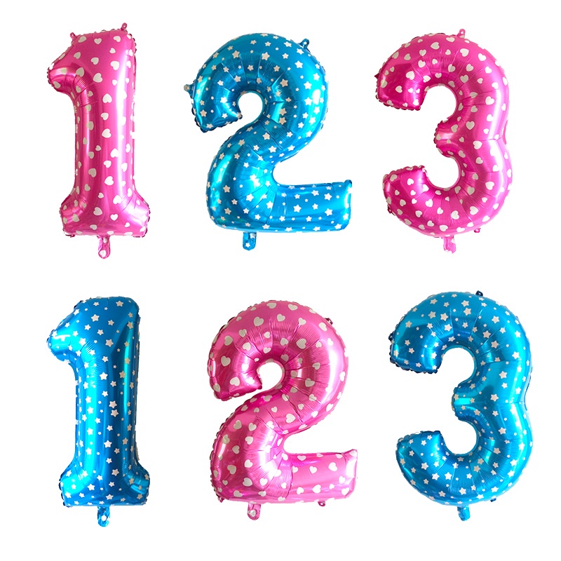 30 Inches Number Balloon ; Blue Pink Large Size Happy Birthday Party ...