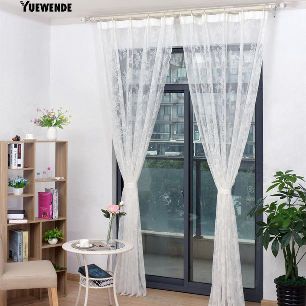 Yue Lace Flower Pattern Sheer Curtain Drape Home Bedroom Window