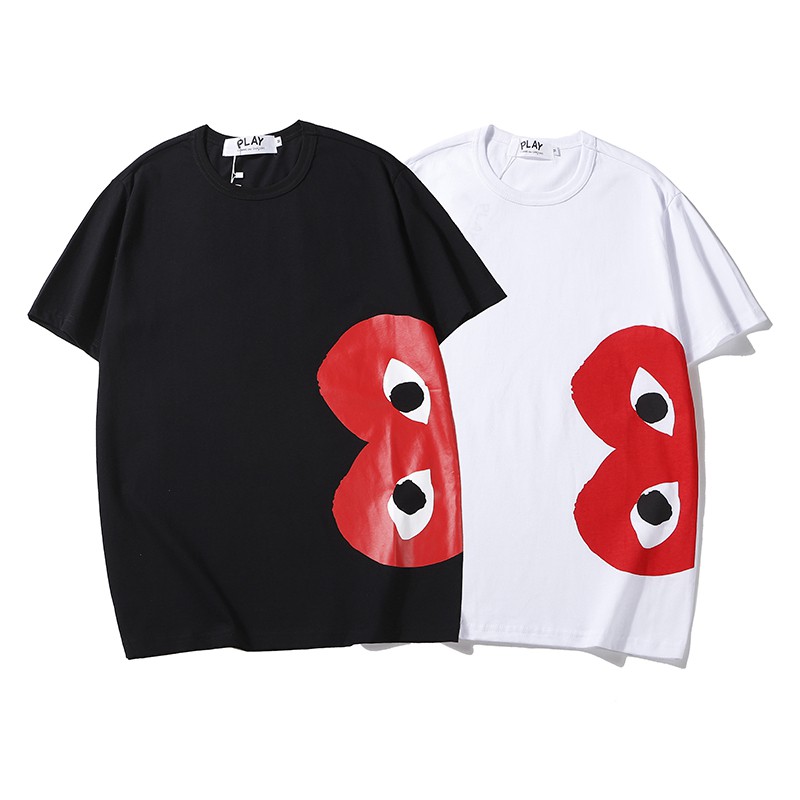 PLAY CDG Classic Casual loose Heart Red Printing White Black T shirt