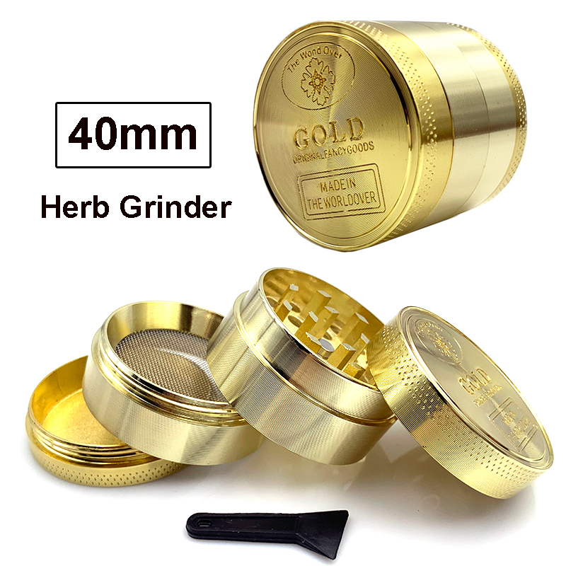 Gold Herb Grinder 3/4 Parts Zinc Alloy 40mm Crusher Grinder Herbal Crusher Pipe Hand Muller