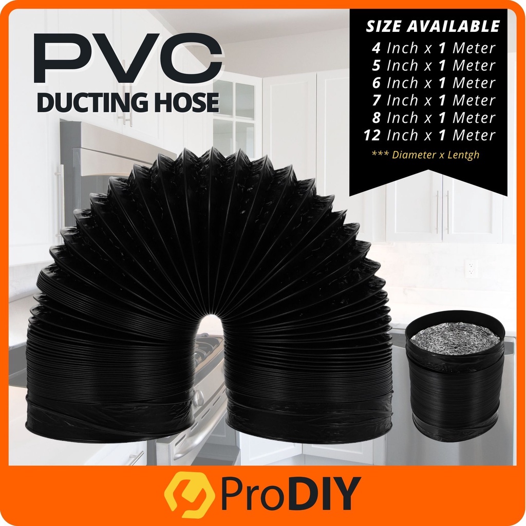 4" 5" 6" 7" 8" 10" 12" x 1Meter Flexible PVC Aluminium Ducting Suction