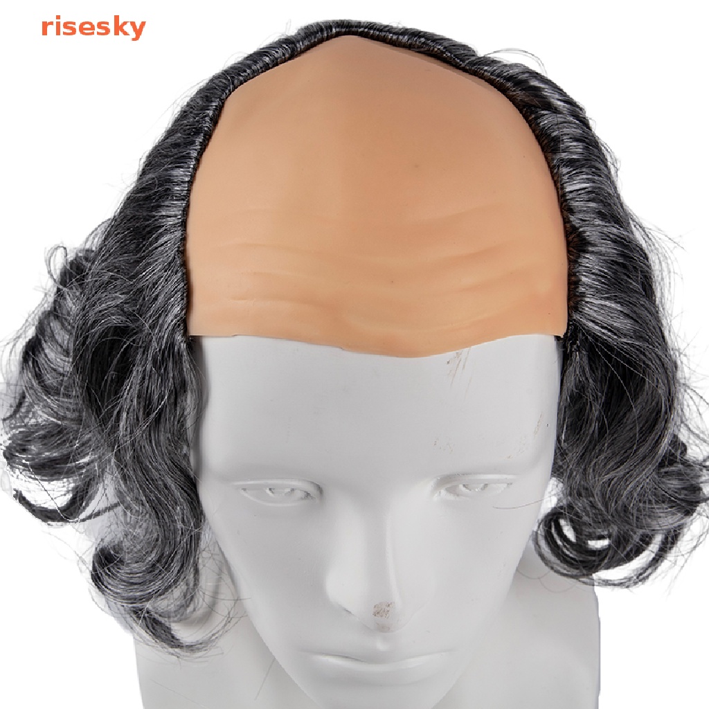[risesky] Hair Old Man Wig White Bald Cap With Hair On Sides Balding