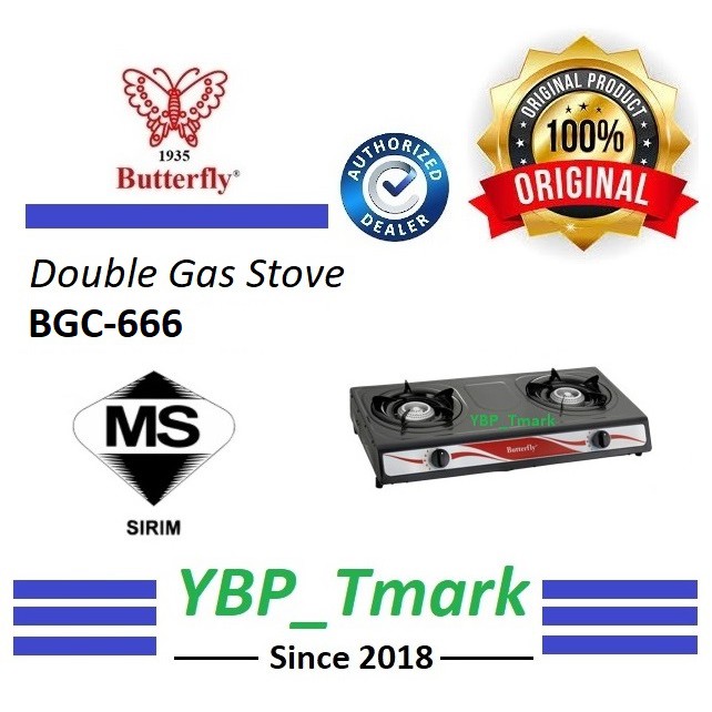Butterfly Epoxy Double Gas Stove Dapur Gas Gas Cooker BGC666 Sirim