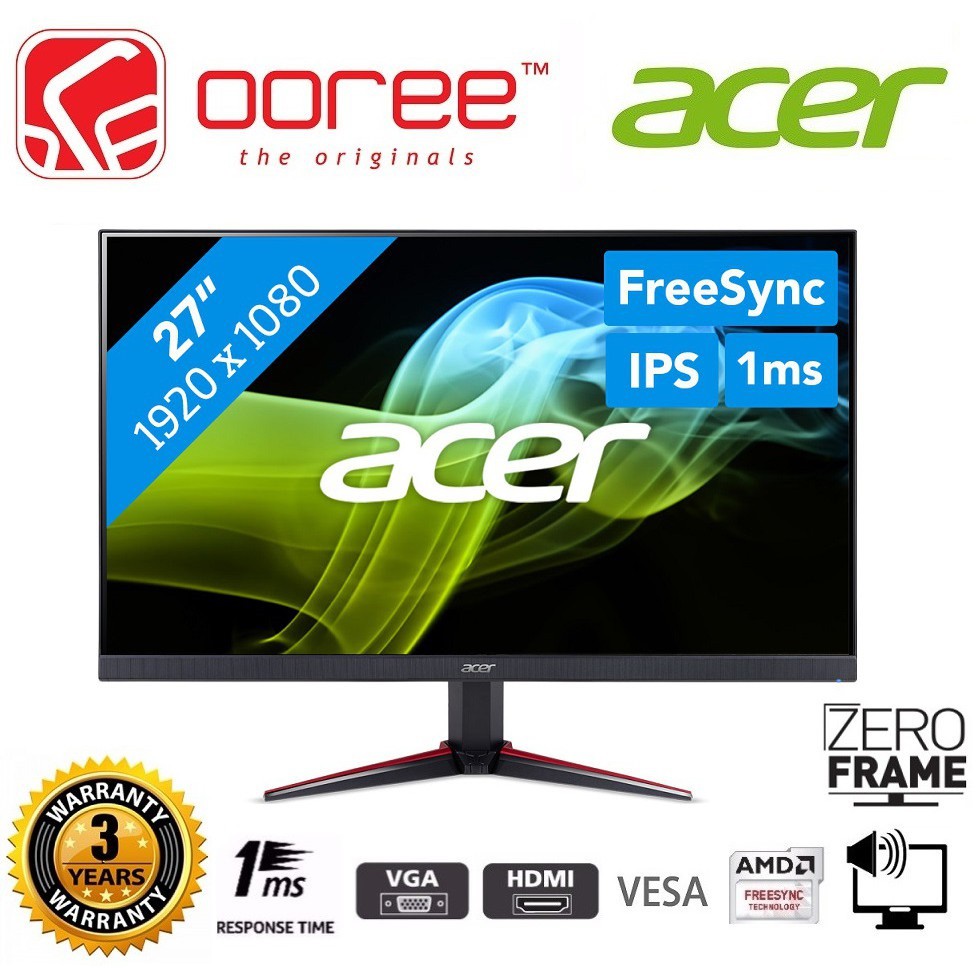Acer 27 Vg270 Led Nitro Flat Gaming Lcd Monitor Ips Panel Full Hd 1ms Input Vga Hdmi Vesa Speaker Shopee Malaysia