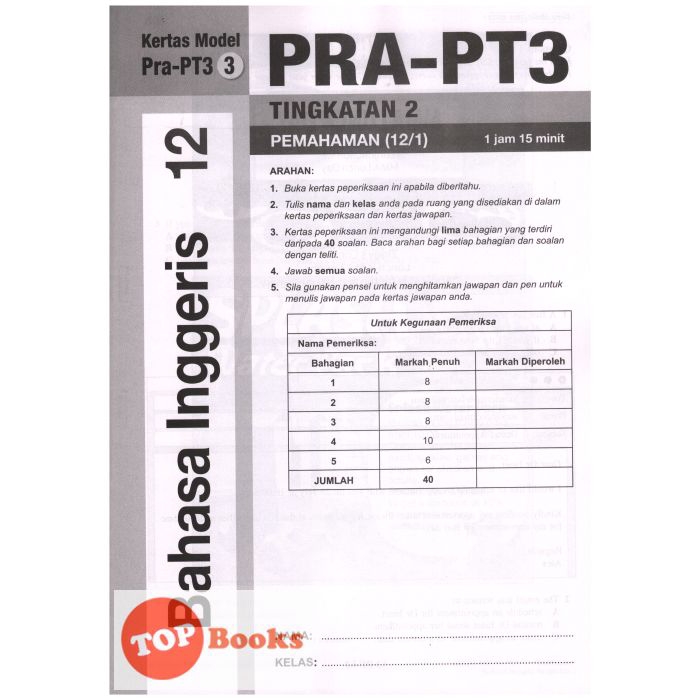 Topbooks Sasbadi Kertas Model Pra Pt3 Formula A Bahasa Inggeris Tingkatan 2 Shopee Malaysia