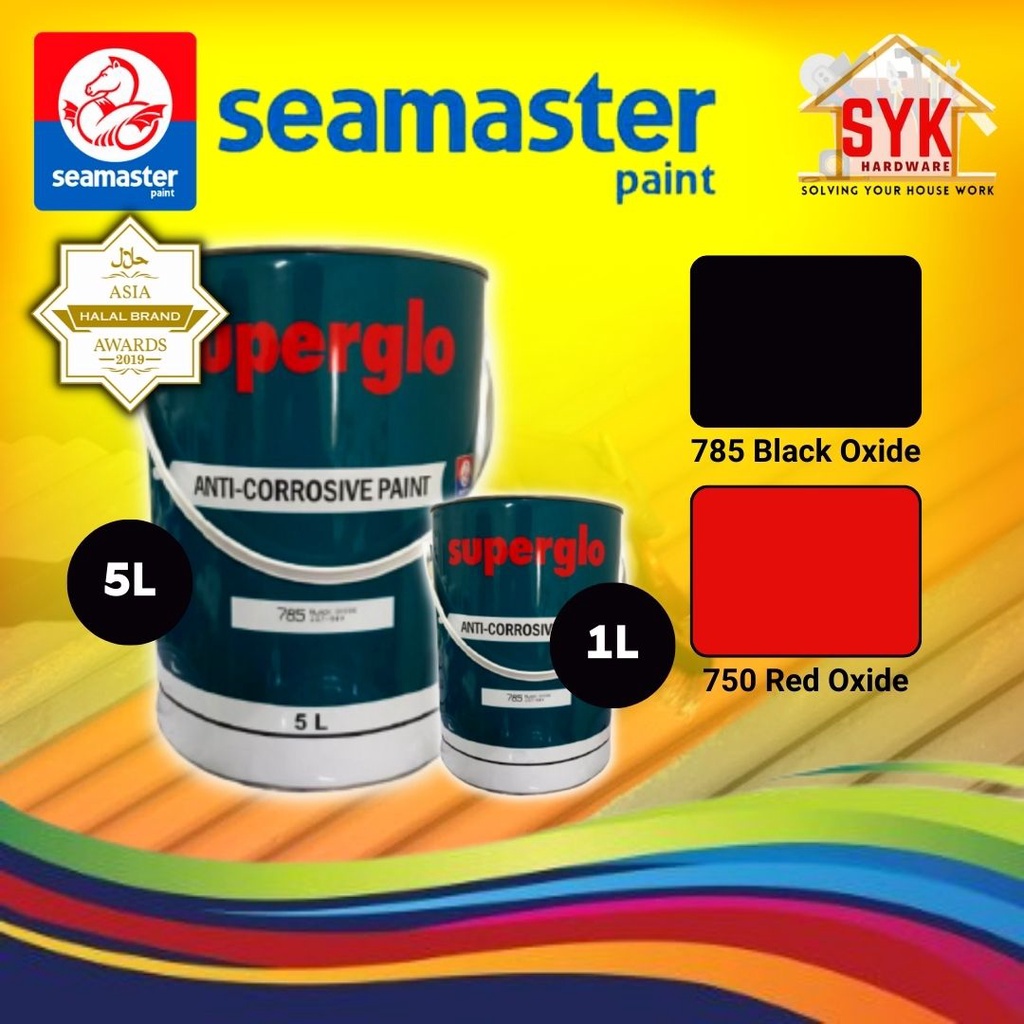 SYK Seamaster Super Glo Anti Rust Paint (1Liter/5 Liters) Red Oxide & Black Oxide Protective Coating Cat Anti Rust Karat