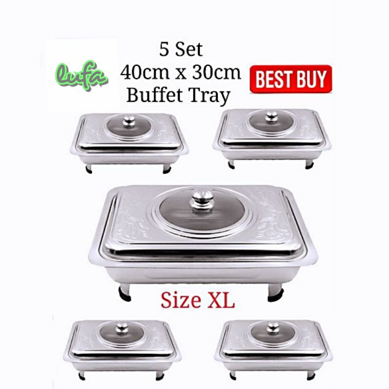 5set 40x30 cm S/S  buffet set catering tray  embossed food pan food tray Warmer serving tray berkas lauk