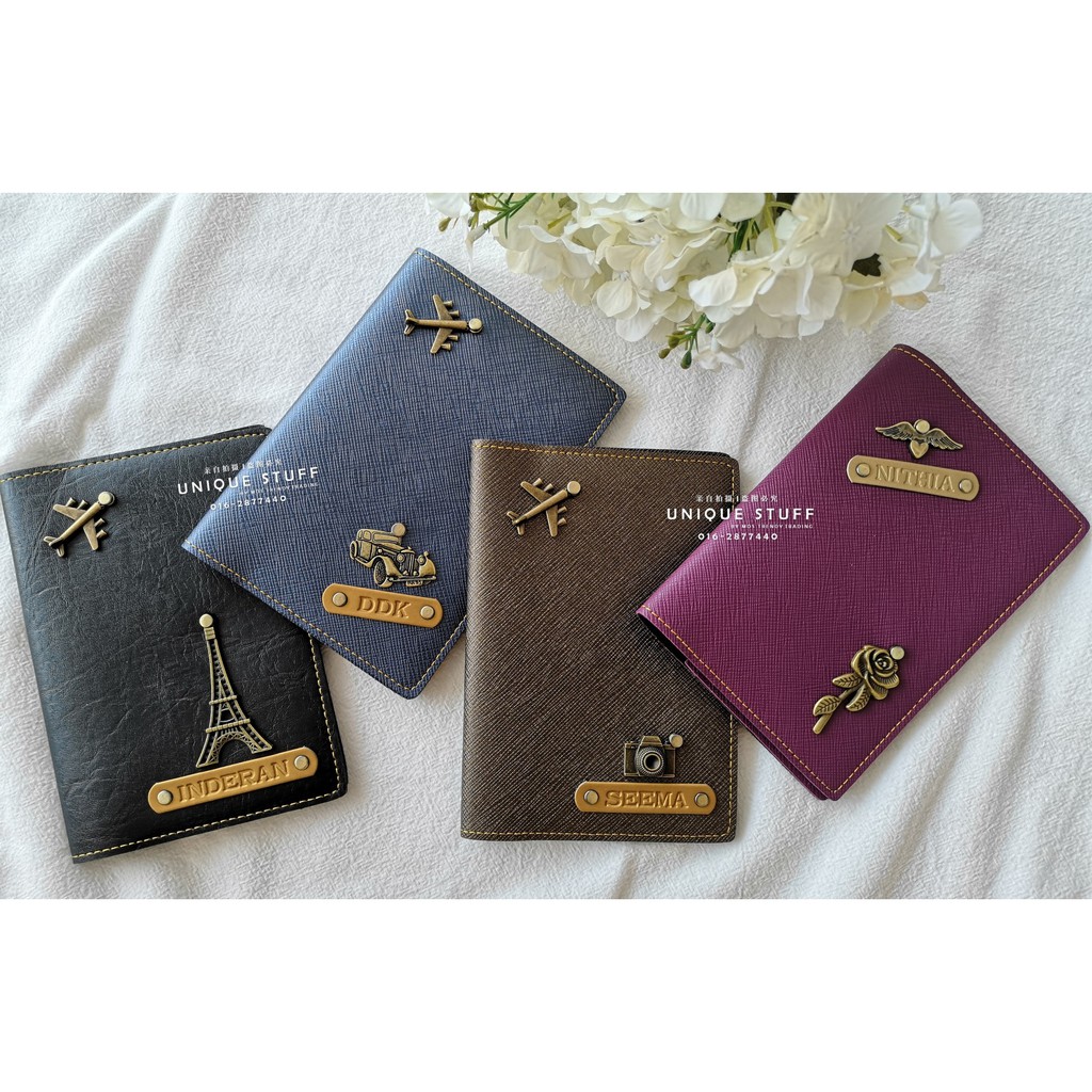 high quality | custom made passport cover with 2 charm and name