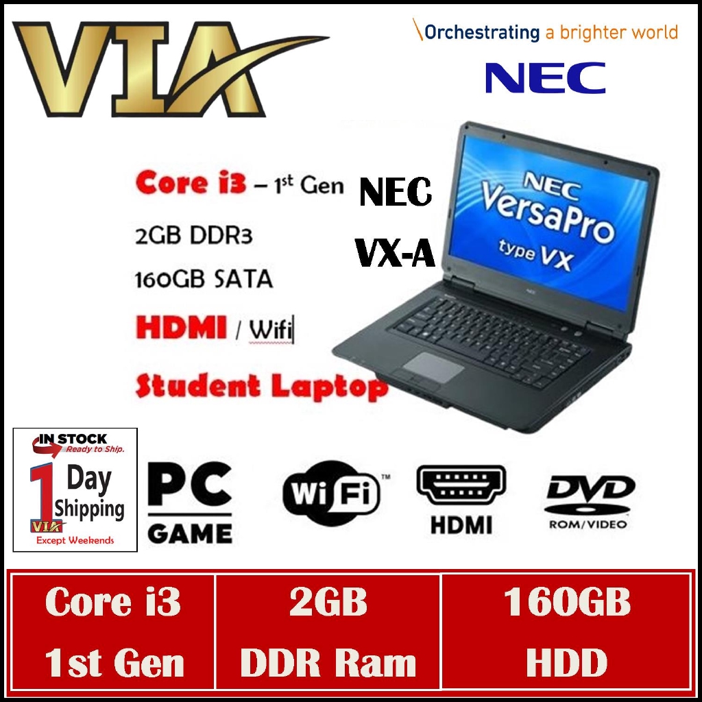 No Battery Student Office Laptop Nec Versapro Vx A Core I3 2gb Ddr3 160gb Hdd 15 6 Microsoft Office Pdf Installed Shopee Malaysia