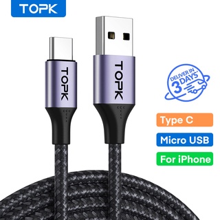 TOPK AN10 Micro USB Type C Lightning Charger Cable Nylon Braided Fast Charger Cable for iPhone Samsung Xiaomi OPPO VIVO