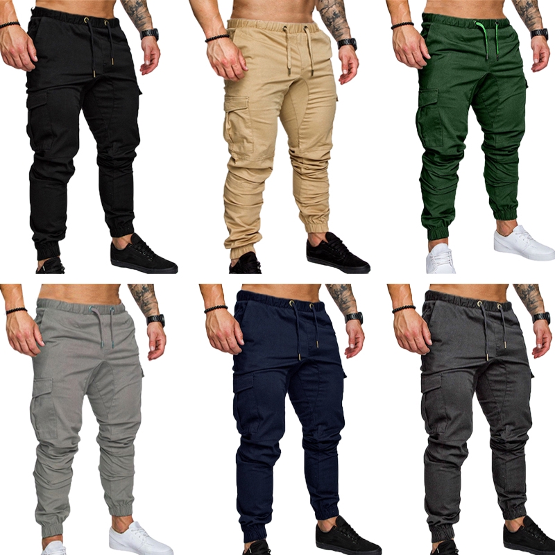 mens khaki cargo pants elastic waist