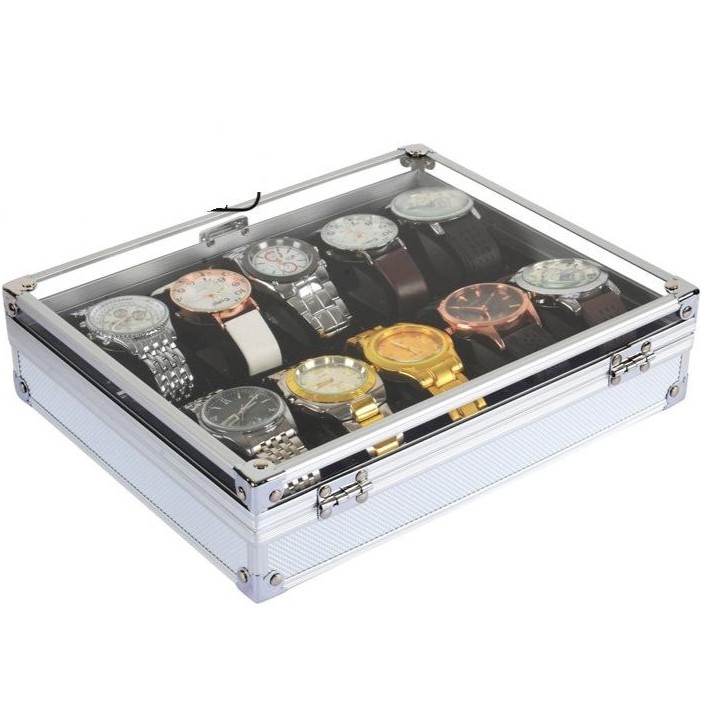 Buy 6/10 /12 Slots Grid Aluminium Watch Display Box Jewellery Storage  Organizer Case | SeeTracker Malaysia