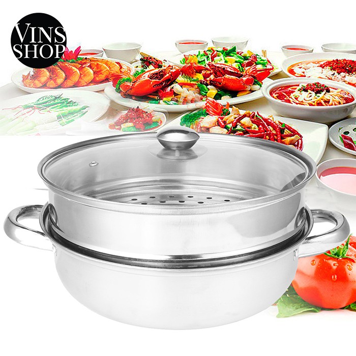 VINS 2 Tier Large Steamer Pot Set Double Layer Stainless Steel Steamboat Hotpot Steam Boil Cooker Pengukus Kuari Sup