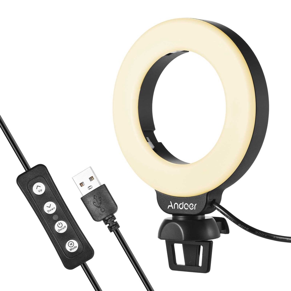 Andoer Mini 4 Inch Video Conference Lighting LED Ring Light Clipon Laptop Light 3 Lighting