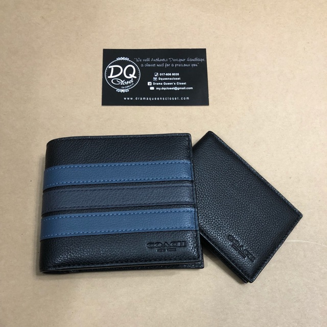 Leather Stripe Coach Men Wallet Shopee Malaysia