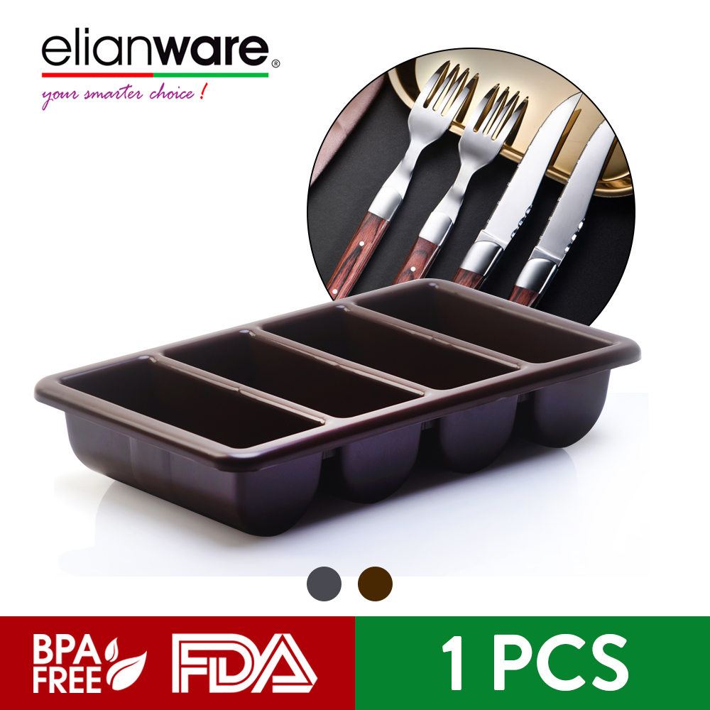 Elianware 4 Compartment Multipurpose Restaurant School Cutlery Tray Spoon Fork Chopstick Rack