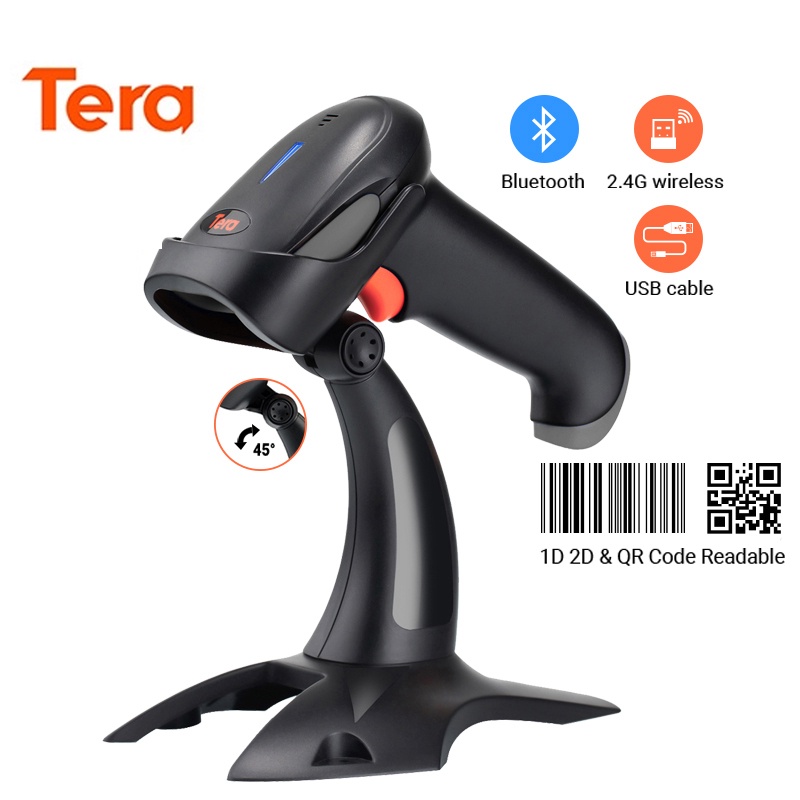 Tera Wireless 2D QR Barcode Scanner with Stand Bluetooth Barcode Reader